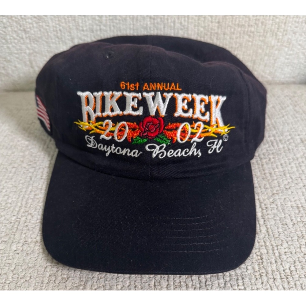 Vtg Bike Week Daytona Beach hat 61st Annual Embroidered‎ Roses Thorns 2002